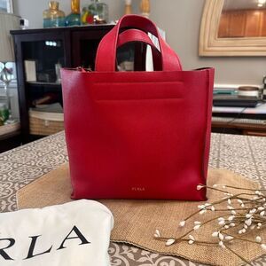 Furla Divide It Tote Handbag Red Genuine Leather Lightweight‎